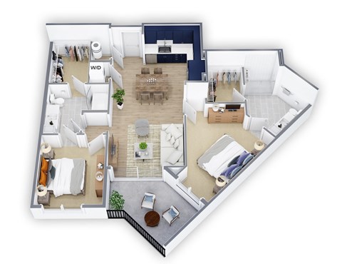 Floor plan for 2 beds, 2 baths, 1018 sqft